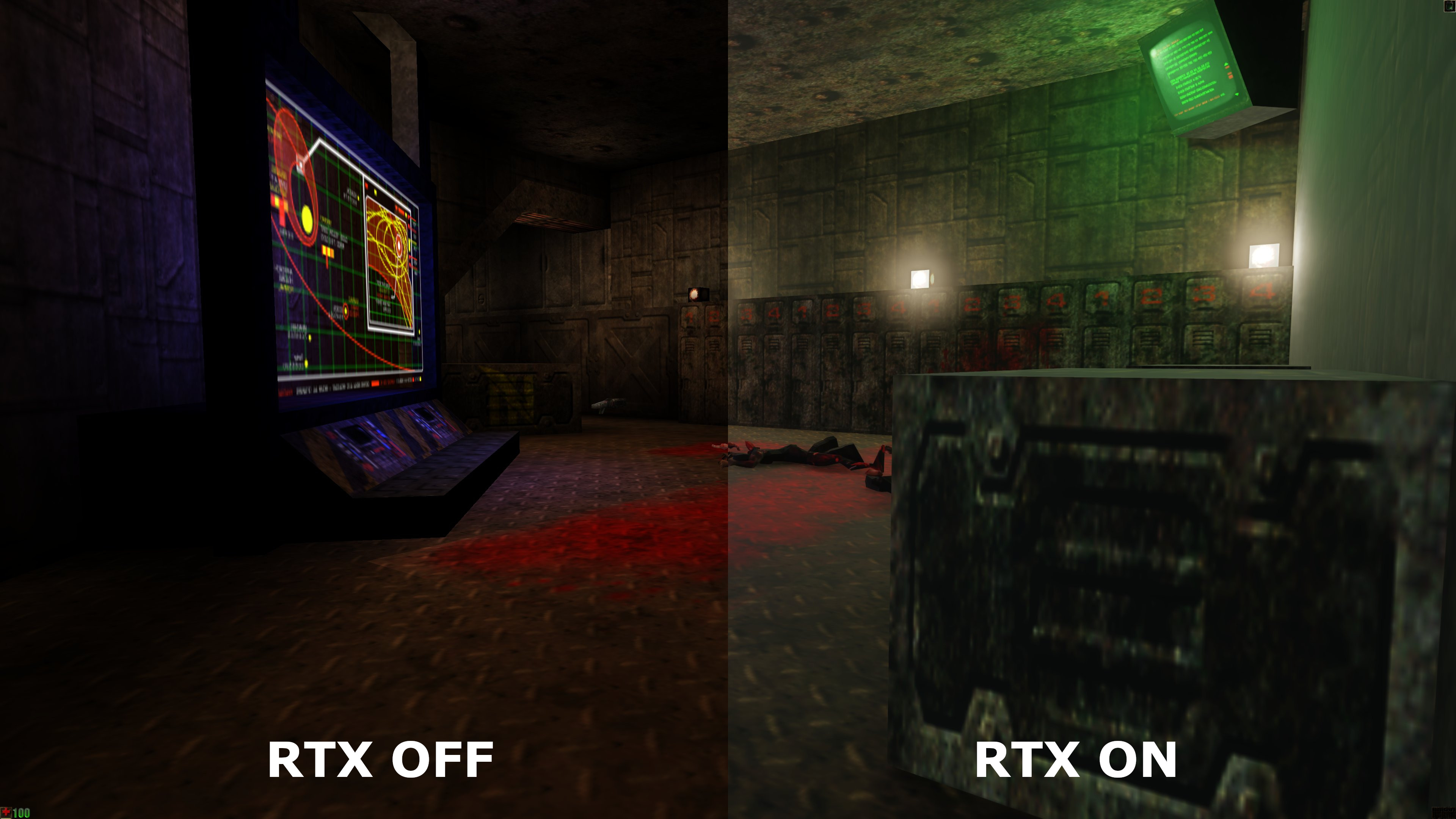 Une scène dans Unreal avec les effets RTX activés (à droite) et désactivés (à gauche)