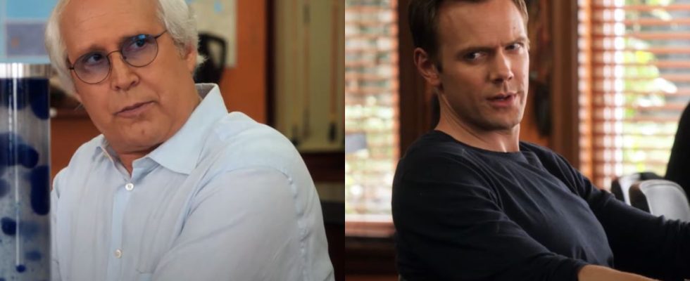 Chevy Chase and Joel McHale, pictured side by side, in Community.