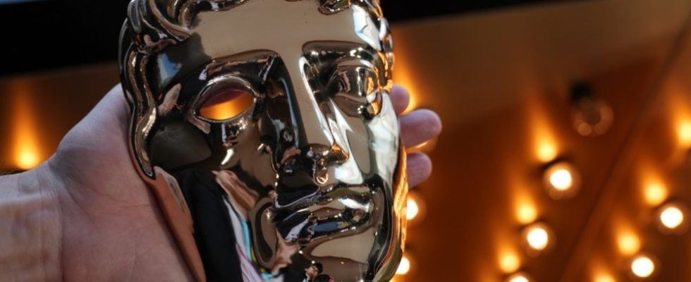A general view of the BAFTA award trophy ahead of the EE BAFTA Film Awards 2023 at The Royal Festival Hall on February 19, 2023 in London, England