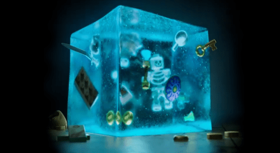 An image of a Gelatinous Cube, a square ooze, rendered as a Lego set in a preview for an upcoming series of toys.