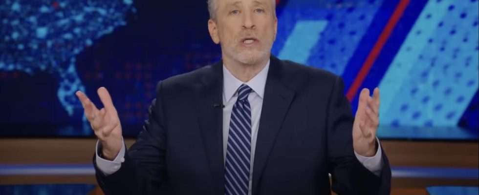 Jon Stewart hosting The Daily Show in 2024