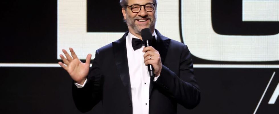 BEVERLY HILLS, CALIFORNIA - FEBRUARY 10: Host Judd Apatow speaks onstage during the 76th Directors Guild of America Awards at The Beverly Hilton on February 10, 2024 in Beverly Hills, California. (Photo by Amy Sussman/Getty Images for DGA)