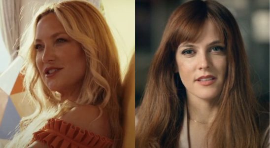 Kate Hudson in Glass Onion: A Knives Out Mystery/Riley Keough in Daisy Jones and The Six (side by side)