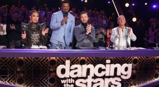From left to right: Carrie Ann Inaba, Alfonso Ribeiro, Derek Hough, and Bruno Tonioli on DWTS Season 32