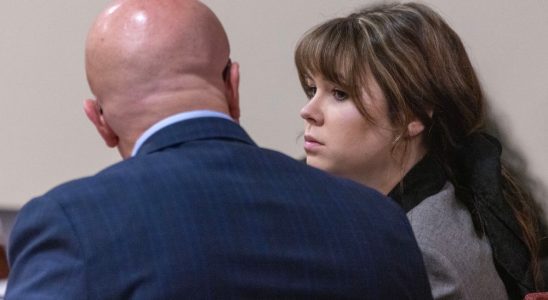 Defendant Hannah Gutierrez-Reed, former armorer on the set of the movie Rust, speaks with her defense attorney, Jason Bowles, during her trial at District Court on Monday, Feb. 26, 2024.