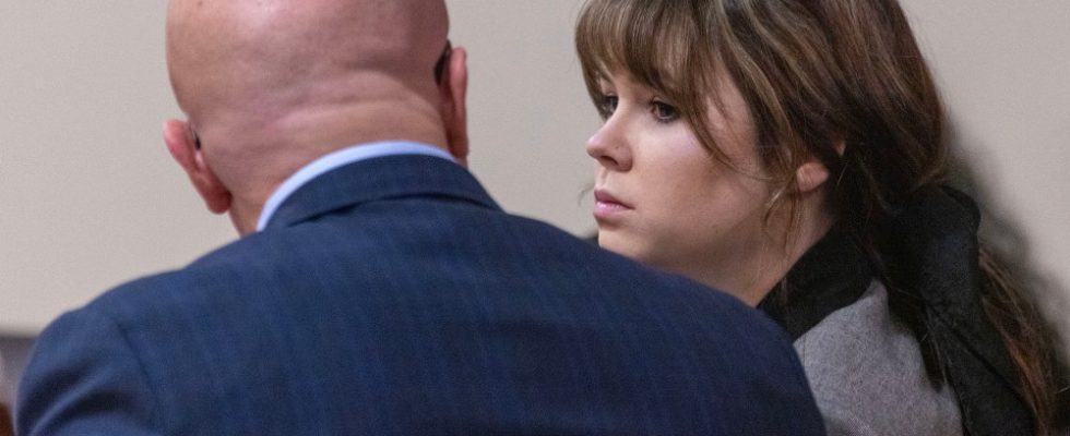 Defendant Hannah Gutierrez-Reed, former armorer on the set of the movie Rust, speaks with her defense attorney, Jason Bowles, during her trial at District Court on Monday, Feb. 26, 2024.