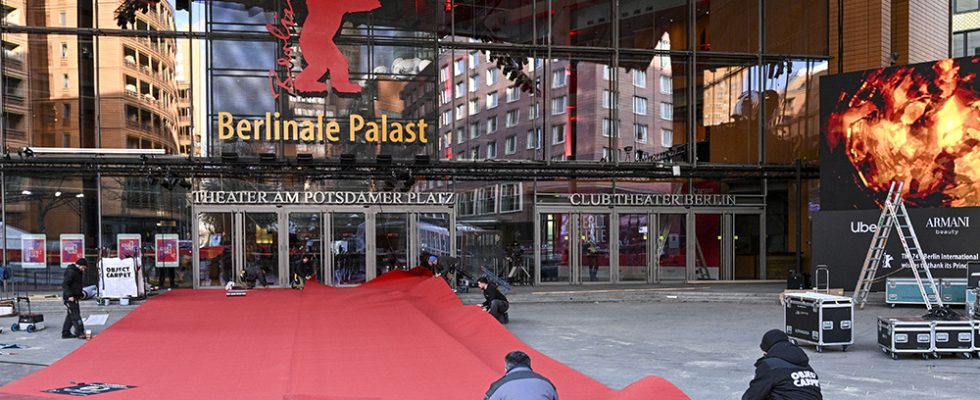 13 February 2024, Berlin: The red carpet is rolled out in front of the Berlinale Palast. The International Film Festival takes place from February 15 to 25. Photo: Jens Kalaene/dpa (Photo by Jens Kalaene/picture alliance via Getty Images)
