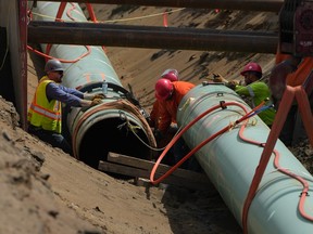 Le pipeline Trans Mountain en construction en Colombie-Britannique La quasi-totalité de la capacité du nouveau pipeline est déjà utilisée dans un contexte d'essor de la production pétrolière canadienne.