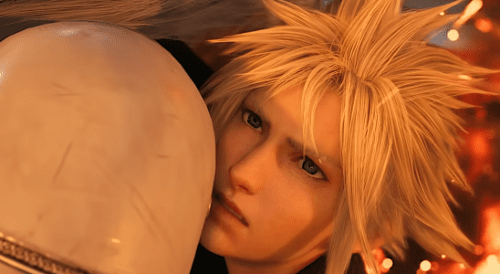 An image from the Final Fantasy 7 Rebirth trailer, wherein Cloud Strife shares a tender hug with Sephiroth.
