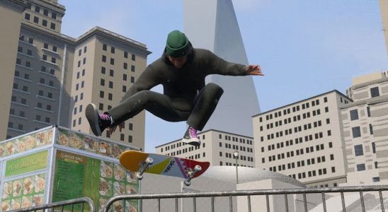 Skate trailer still - guy doing a sick kick flip over a fence