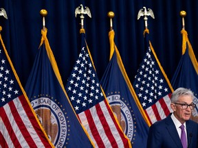 Le président de la Réserve fédérale, Jerome Powell, tient une conférence de presse après une réunion du Comité fédéral de l'open market à Washington.