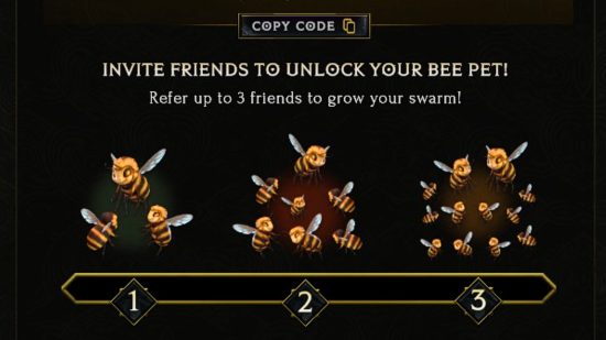 Animaux de compagnie d'abeilles de Last Epoch - L'essaim d'abeilles de dessins animés disponible pour référer des amis à l'ARPG fantastique.
