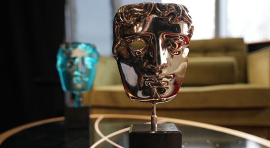 LONDON, ENGLAND - FEBRUARY 19: A general view of the BAFTA award and EE BAFTA Rising Star award ahead of the EE BAFTA Film Awards 2023 at The Royal Festival Hall on February 19, 2023 in London, England
