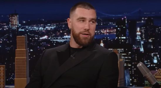 A screenshot of Travis Kelce on The Tonight Show.