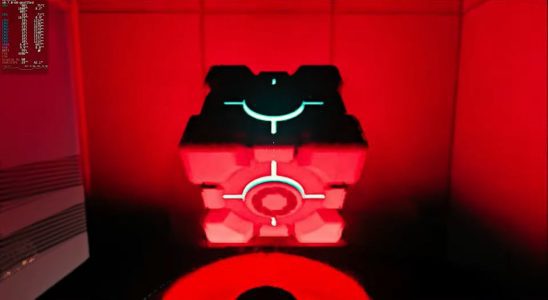 A red-lit cube in Portal RTX running on the Steam Deck with path tracing