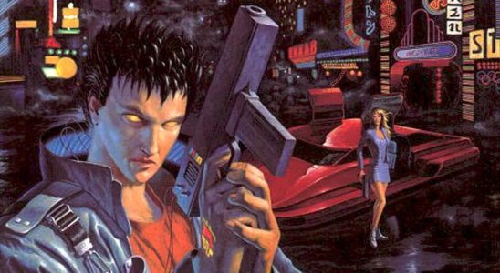 The covert art from Cyberpunk 2020, showing a man with glowing eyes wielding a sci-fi pistol.