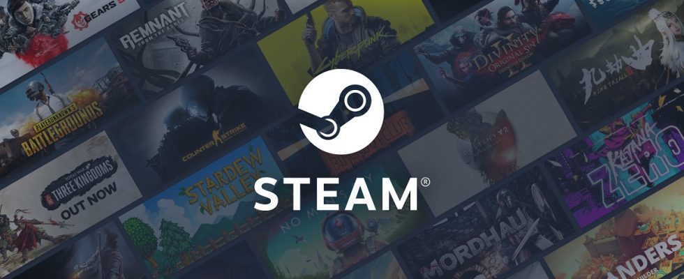 The Steam logo with some games in the background, such as Cyberpunk 2077 and Stardew Valley.
