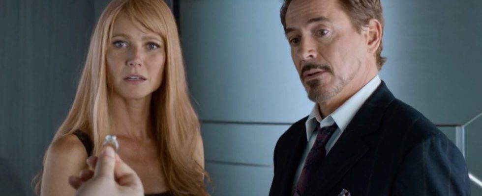 Gwyneth Paltrow as Pepper Potts and Robert Downey Jr. as Tony Stark in Spider-Man: Homecoming