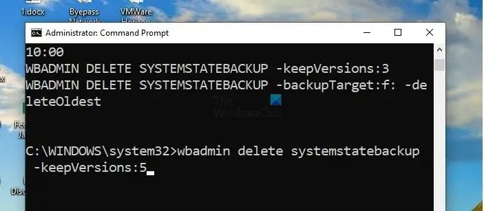 Wsb Backup Supprimer l'applet de commande Keepversion
