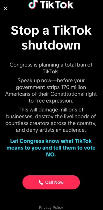 Les utilisateurs de TikTok ont ​​reçu une fenêtre contextuelle concernant l'interdiction potentielle