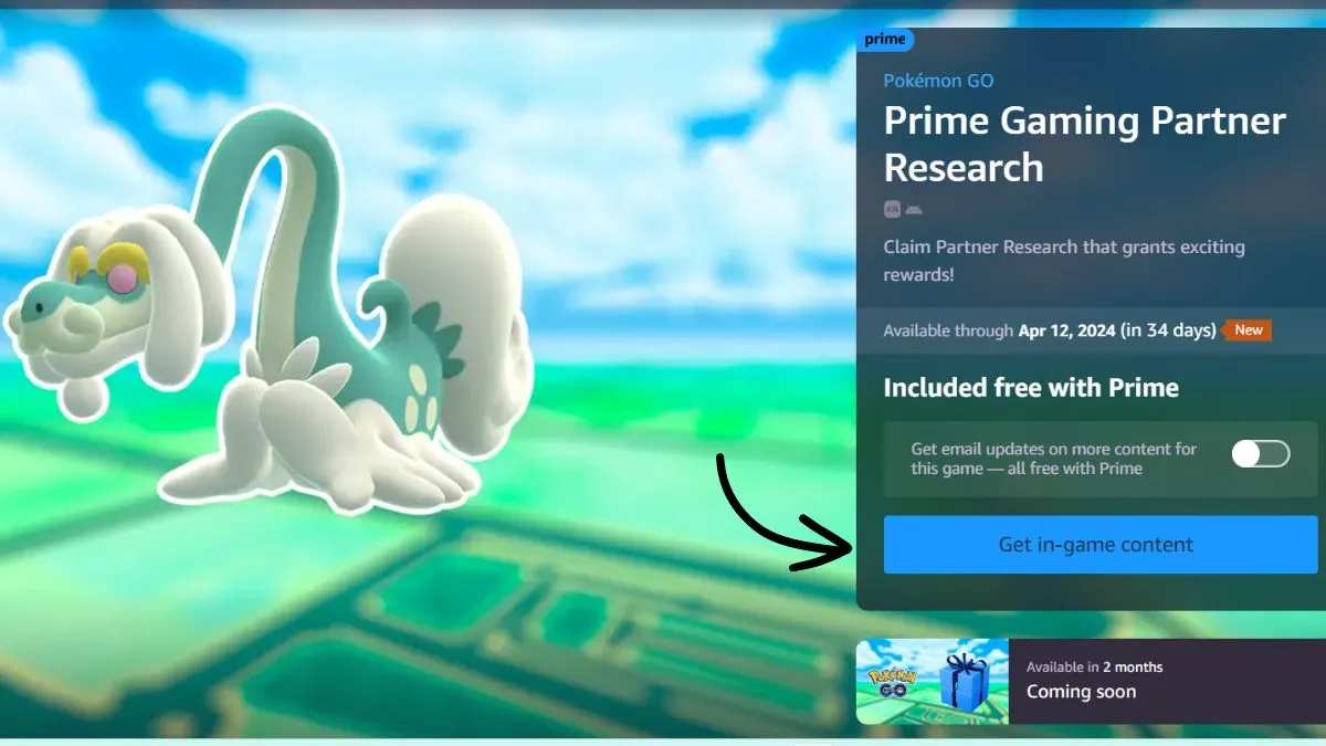 Image du site Web Amazon Prime Pokemon GO Partner Research, mettant en vedette Drampa