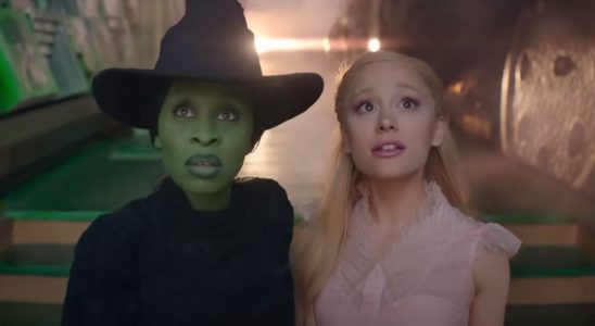 From left to right, Cynthia Erivo as Elphaba and Ariana Grande as Glinda in Wicked.