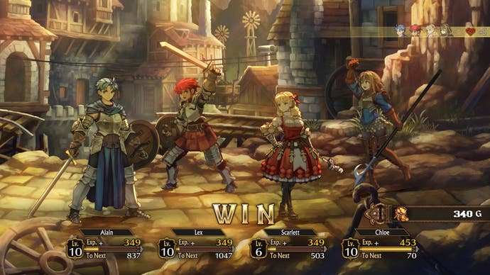 Un groupe de guerriers fait une pose de victoire dans une capture d'écran de Unicorn Overlord