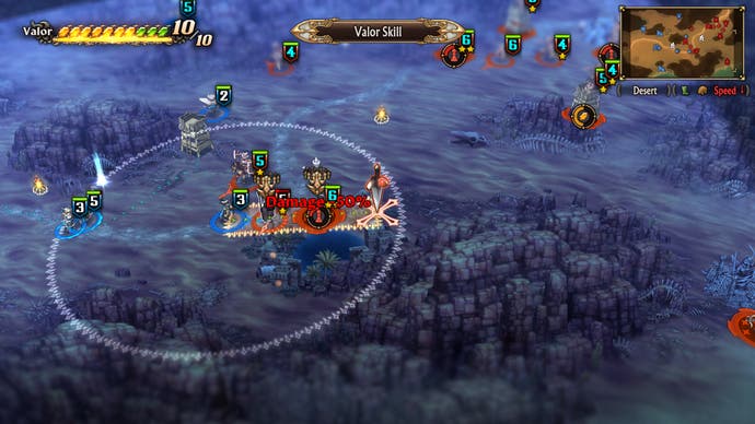 Une capture d'écran de Unicorn Overlord, montrant une bataille de haut en bas.