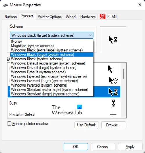 changer le schéma du curseur de la souris Windows 11