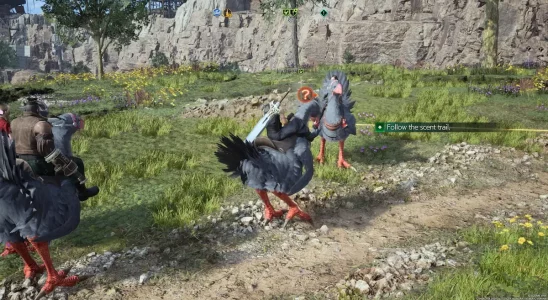 Cloud and his party riding Chocobos in Junon