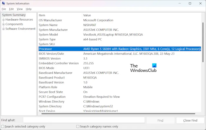 Informations sur le processeur dans Windows 11