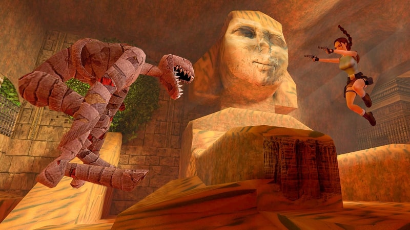 Sphinx à face plate mème origine Tomb Raider 1 Uzis invisible