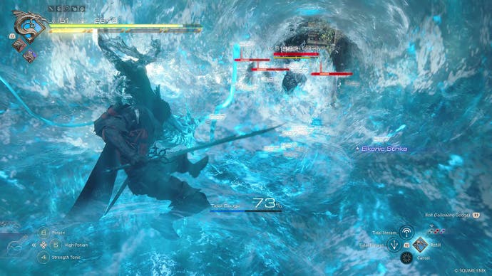 Clive crée une attaque aqueuse dans Final Fantasy 16 DLC The Rising Tide