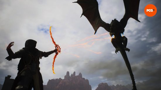 guerrier tirant sur un dragon dans Dragons Dogma 2