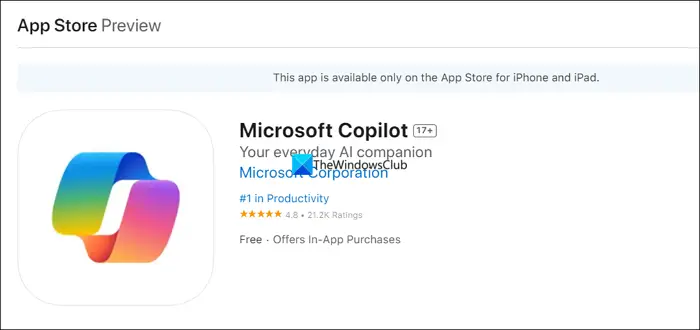 Application Copilot sur App Store