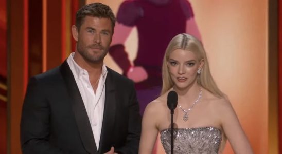 Chris Hemsworth on Anya Taylor-Joy on stage together at the Oscars 2024