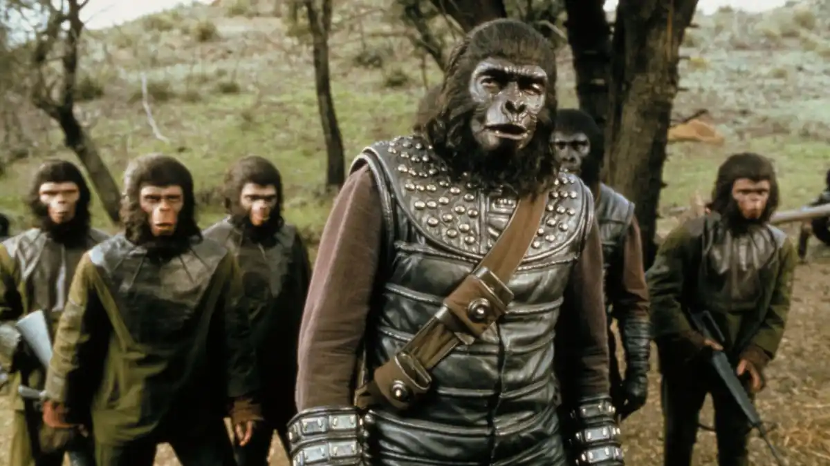 Les singes dans la bataille pour la planète des singes.  Cette image fait partie d'un article sur chaque film La Planète des singes, classé du pire au meilleur.