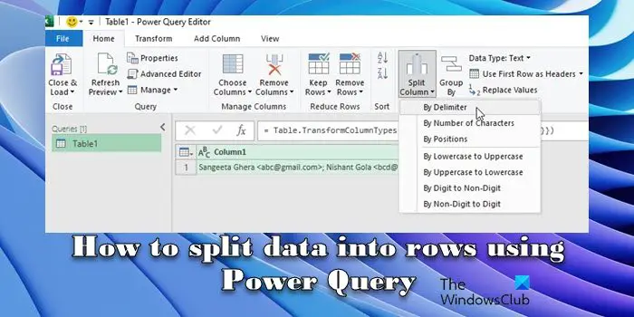 Diviser les données en lignes à l'aide de Power Query