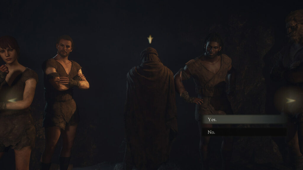 Capture d'écran de Dragon's Dogma 2 de la sélection du personnage avec l'un d'eux lui tournant le dos