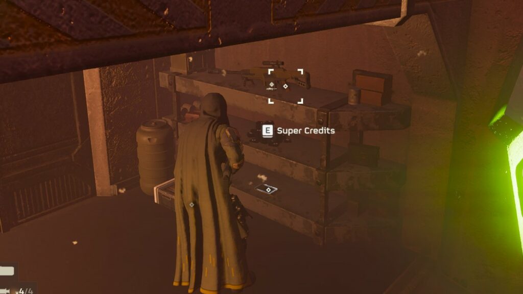 Capture d'écran de Helldivers 2 des Super Crédits trouvés dans un bunker