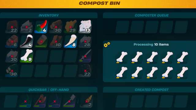 Menu du bac à compost LEGO Fortnite pour créer de la biomasse