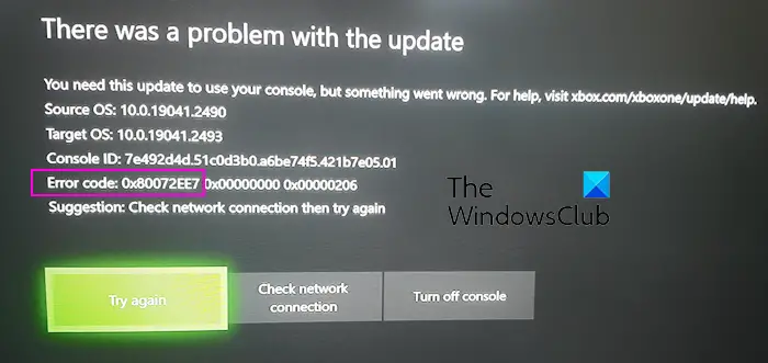 Correction du code d'erreur Xbox 0x80072EE7