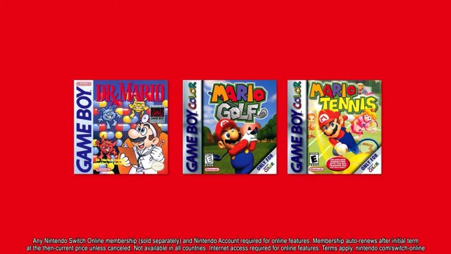Dr Mario, Mario Golf, Mario Tennis Nintendo Switch en ligne