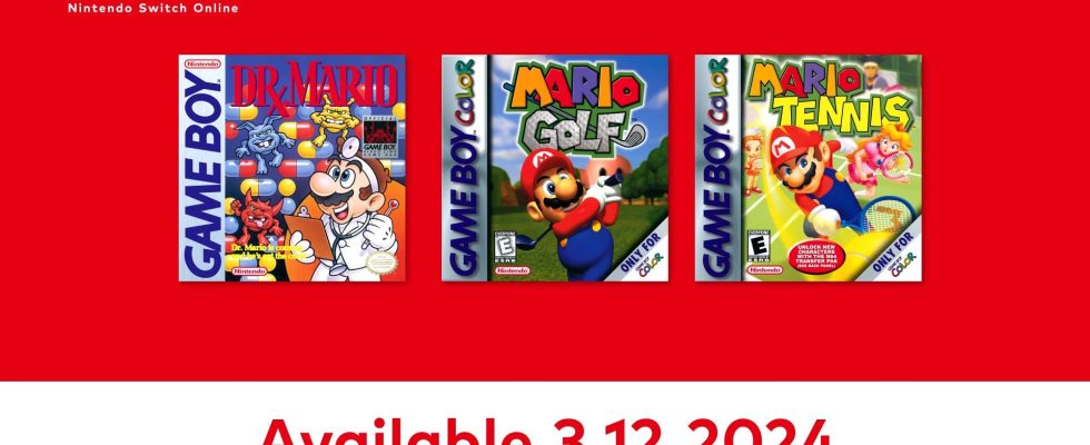 Game Boy – Nintendo Switch Online ajoute Dr. Mario, Mario Golf et Mario Tennis le 12 mars