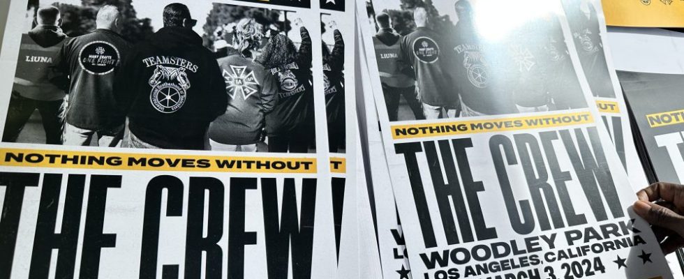 IATSE, the Teamsters and the Hollywood Basic Crafts rallied members on March 3, 2024, one day before bargaining began on a new three year contract.