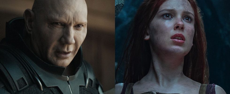 Dave Bautista in Dune and Millie Bobby Brown in Damsel