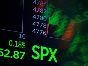 Un moniteur affiche les données du marché S&P 500