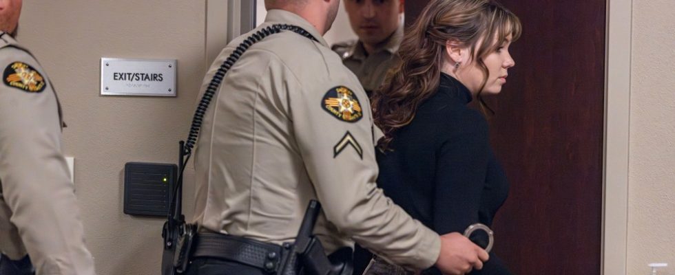 Hannah Gutierrez Reed looks over at her mom Stacy Reed as she is taken into custody after the guilty verdict during her trial at district court on Wednesday, Mar. 6, 2024.