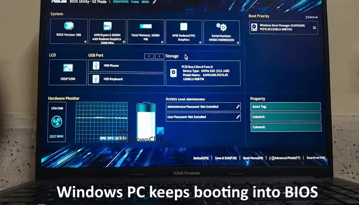 Le PC Windows continue de démarrer dans le BIOS
