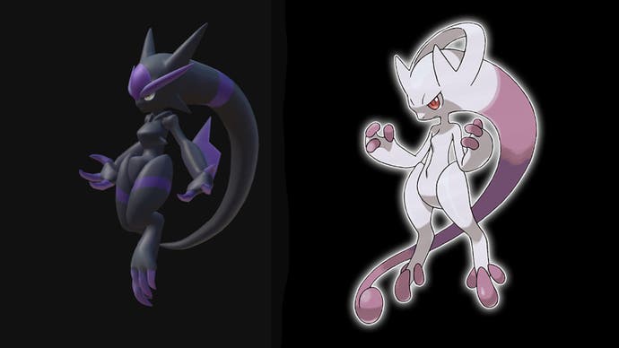 Créature de Palworld dataminée Dark Mutant et Pokémon Mega Mewtwo Y.